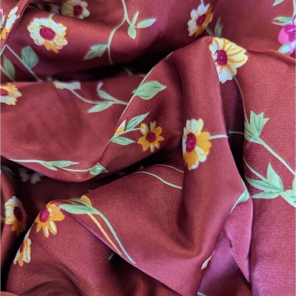 Danielle Bernstein Tie Back Roses And Daises Midi Silky Dress M Redwood Multi - Picture 15 of 16